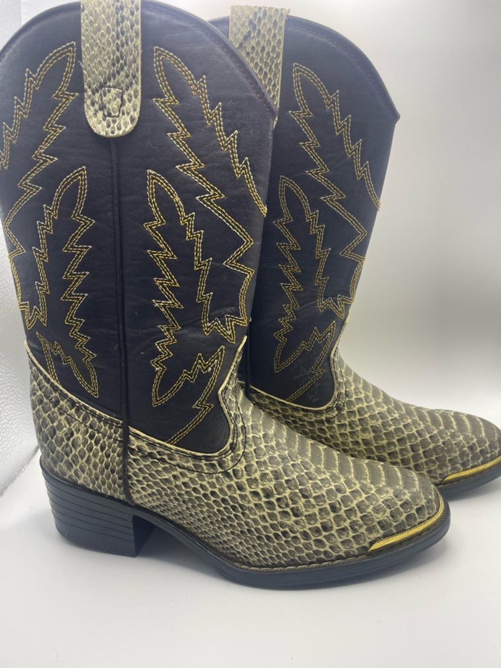 Laredo Black and Gold Snake-Print Western Boots